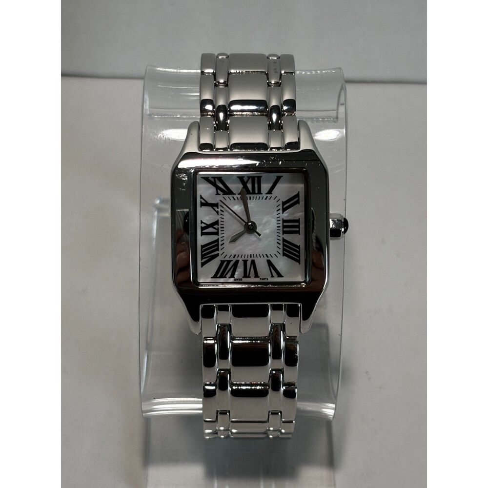 Bronzo Italia Santos style silver MOP Roman numerals women's watch, working